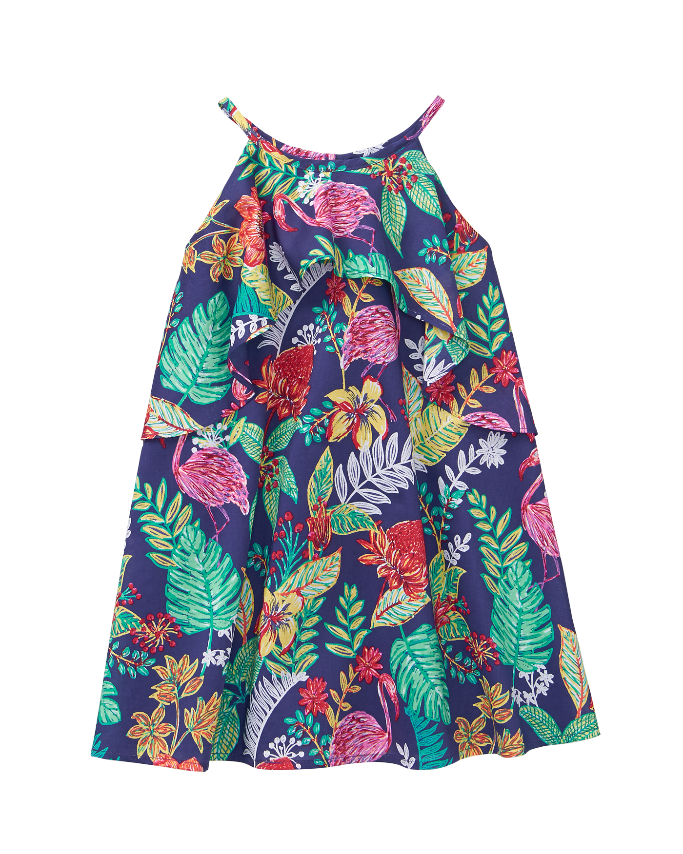 Girl Navy Tropical Print Tropical Dress ...